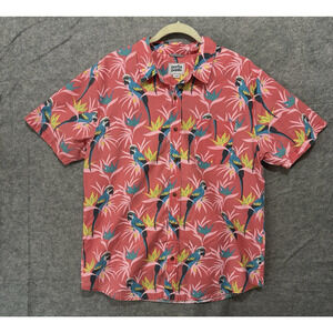 Party Pants Parrot Hawaiian Shirt Mens XL Pink Pocket‎ Lightweight Tropical